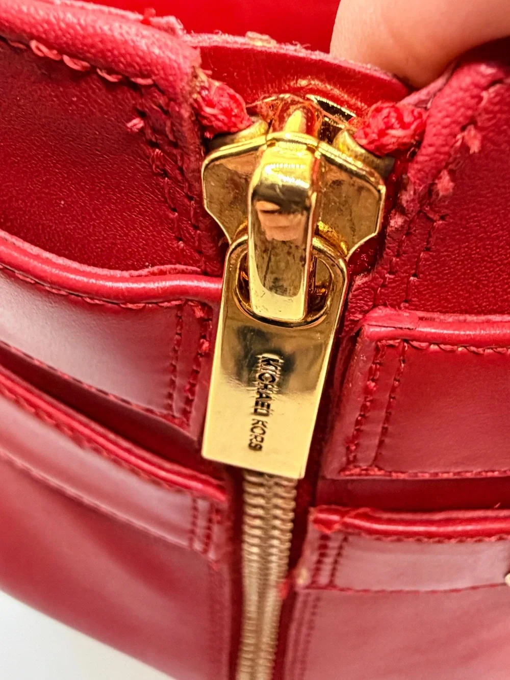 Michael Kors Amal Studded Leather Ankle Boots Crimson Red Gold Studs Stiletto 7M